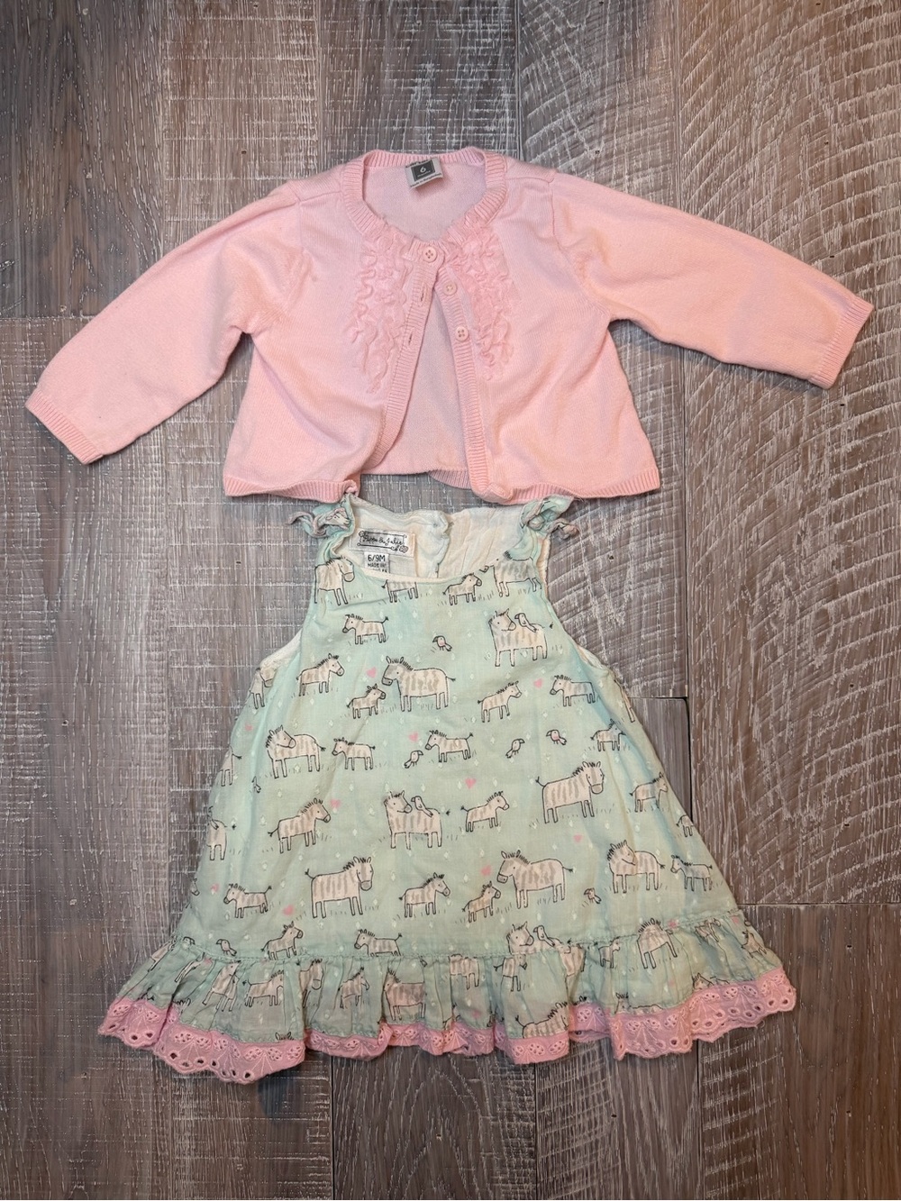Pippa & Julie Mint Zebra Dress and Carter’s Pink Ruffle Cardigan